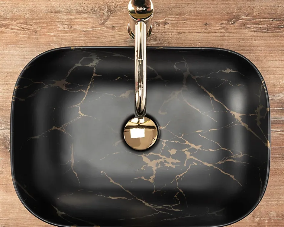 Rea Vasque À Poser Belinda Marble Matt Black Rectangle* Vasque À Poser