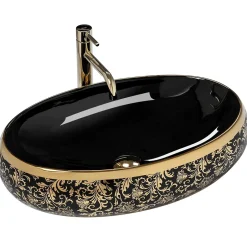 Rea Vasque À Poser Meryl Black Gold Oval* Vasque À Poser