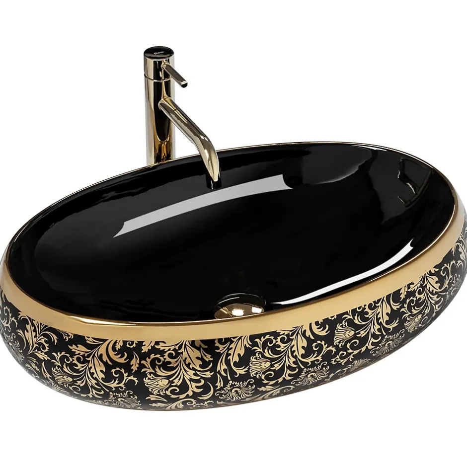 Rea Vasque À Poser Meryl Black Gold Oval* Vasque À Poser