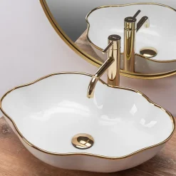 Rea Vasque À Poser Pearl White Gold Oval* Vasque À Poser