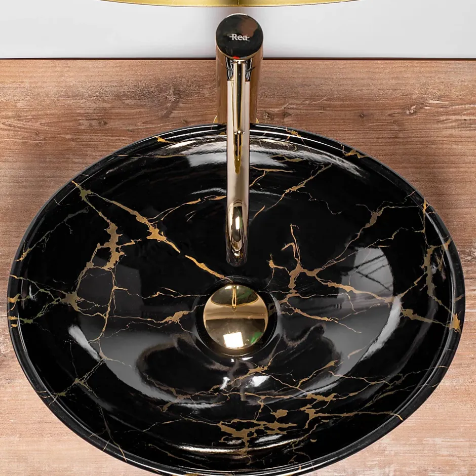Rea Vasque À Poser Sofia Marble Shiny Black Oval