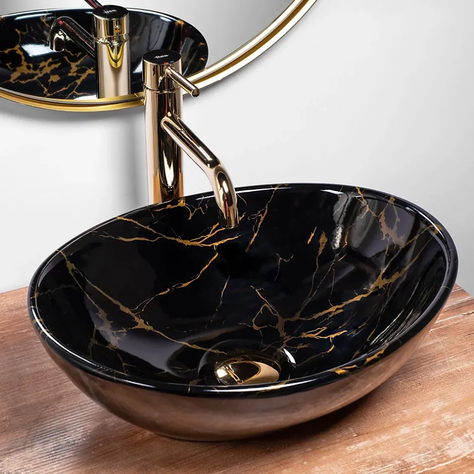 Rea Vasque À Poser Sofia Marble Shiny Black Oval