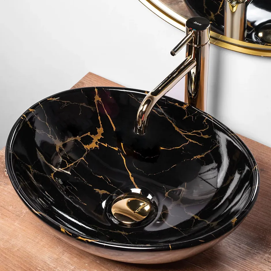 Rea Vasque À Poser Sofia Marble Shiny Black Oval