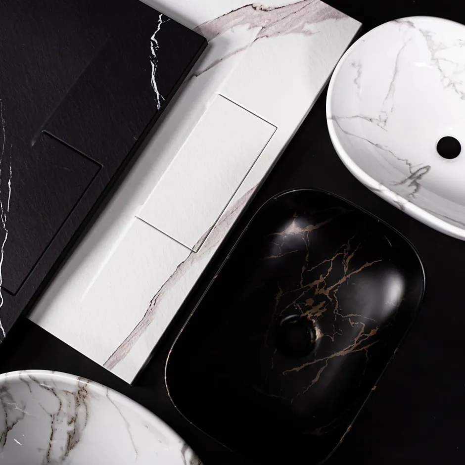Rea Vasque À Poser Sofia Marble Shiny Black Oval