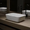 Aurlane Vasque à poser Rectangle en Céramique Blanche Mat Effet Marbre - 45,5x32,5x13 cm - WHITE MARBLE* Vasque À Poser