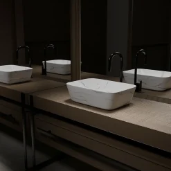 Aurlane Vasque à poser Rectangle en Céramique Blanche Mat Effet Marbre - 45,5x32,5x13 cm - WHITE MARBLE* Vasque À Poser