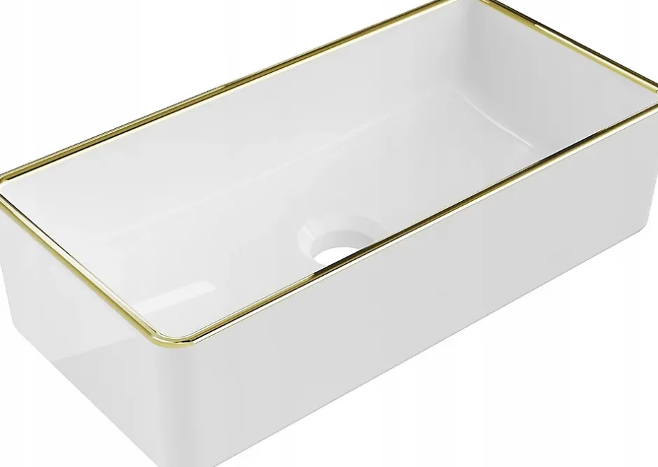Silla Global Vasque à poser rectangulaire, céramique 46,5x23,5x12 cm Blanc/or* Lavabo