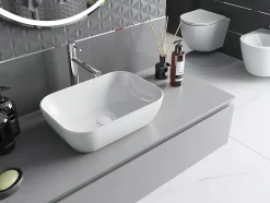 Silla Global Vasque à poser rectangulaire, céramique 45,5x32,5x13,5 cm, blanc* Lavabo