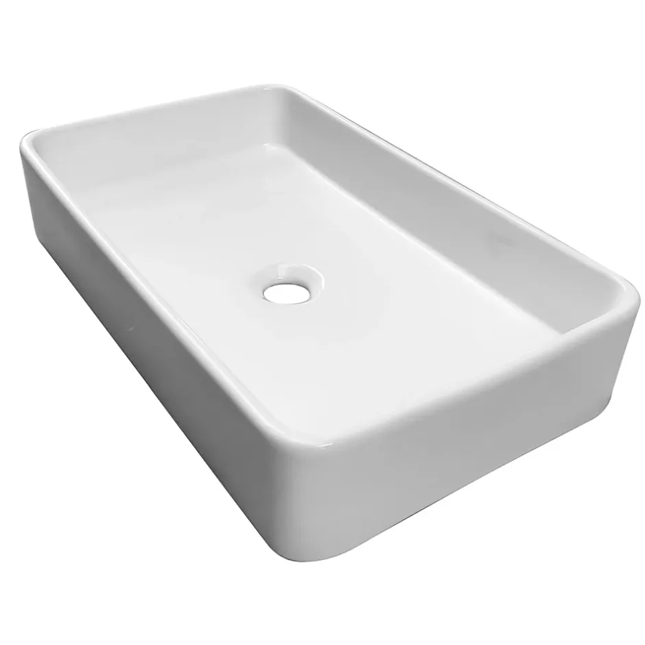 Homesight Vasque à poser rectangulaire céramique blanc l.60 x H.12 cm Saddy* Vasque À Poser