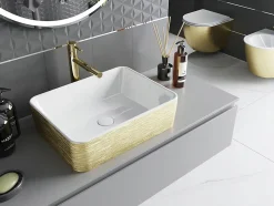 Silla Global Vasque à poser rectangulaire, céramique 48x37x13 cm Blanc/or