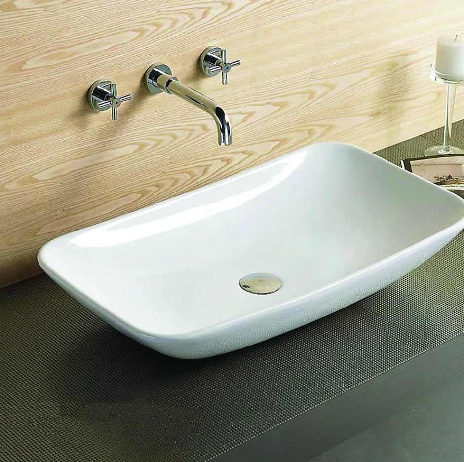 Silla Global Vasque à poser rectangulaire, céramique 60x38x10 cm Blanc* Lavabo