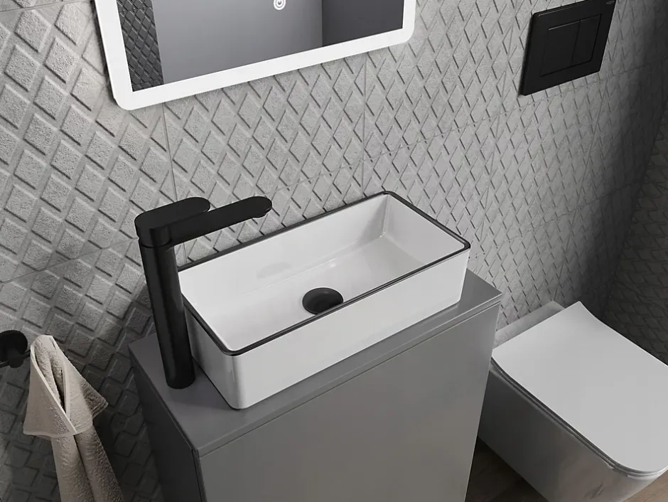Silla Global Vasque à poser rectangulaire, céramique 46,5x23,5x12 cm Blanc/Noir