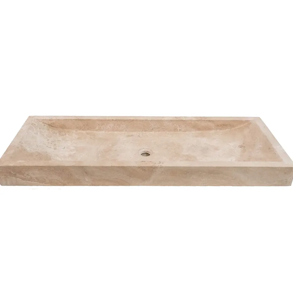 Ro'Ma Nature Vasque à poser rectangulaire Travertin Beige 120x45x10 cm -* Vasque À Poser