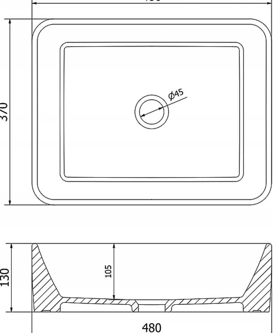 Silla Global Vasque à poser rectangulaire, céramique 48x37x13 cm Blanc/or* Lavabo