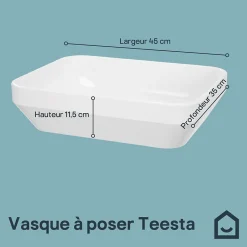 GoodHome Vasque à poser rectangulaire en résine blanc satin l.45 x H.11,5 x P.35 cm, Teesta* Vasque À Poser