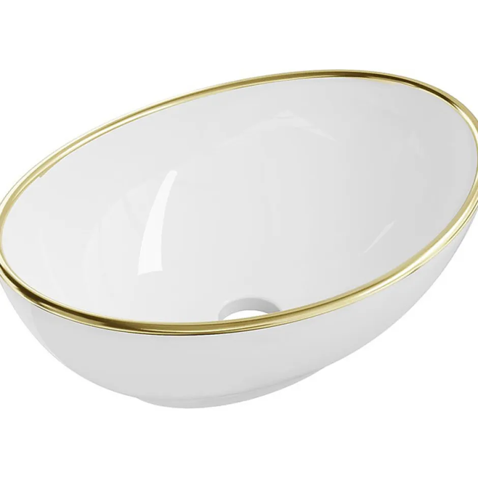Silla Global Vasque à poser rectangulaire, céramique 40,5x33x14 cm Blanc/or* Lavabo