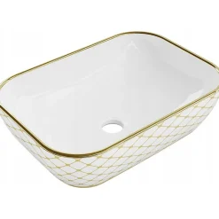 Silla Global Vasque à poser rectangulaire, céramique 45,5x32,5x13,5 cm Blanc/or* Lavabo