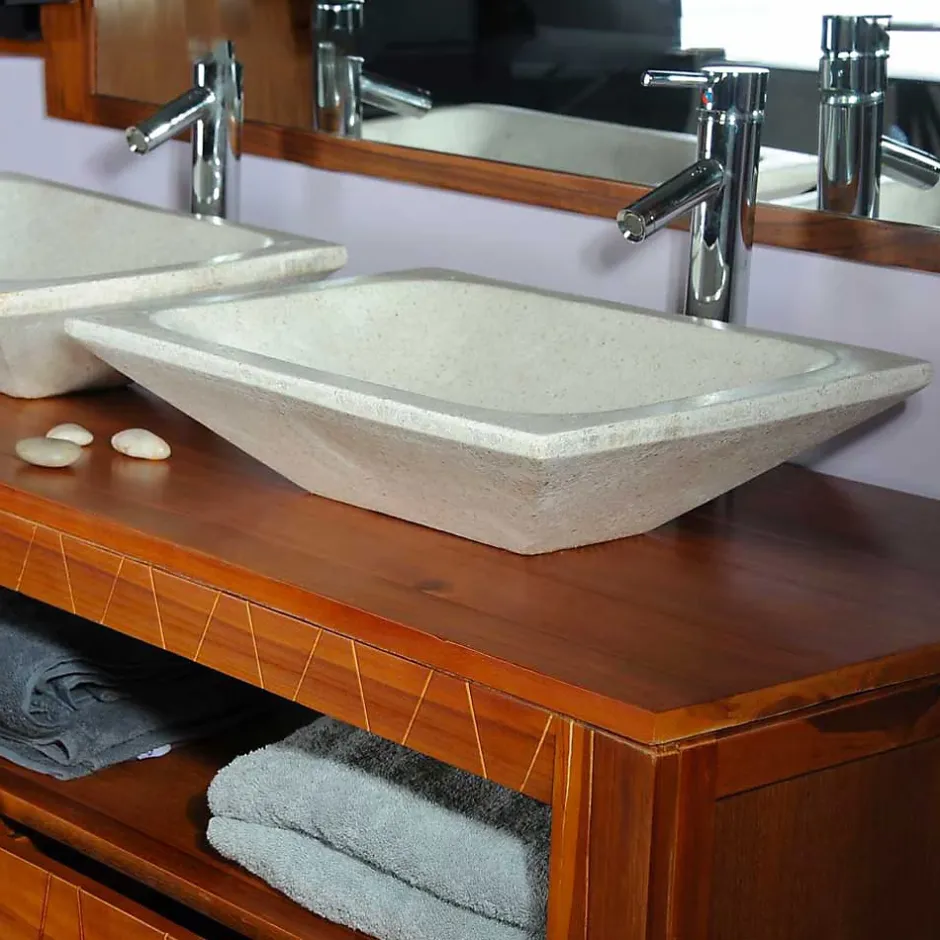 Autres Vasque à poser rectangulaire blanc pigmenté en Terrazzo pour salle de bain design* Vasque À Poser