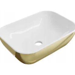 Silla Global Vasque à poser rectangulaire, céramique 45,5x32,5x13,5 cm Blanc/or* Lavabo