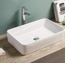 Silla Global Vasque à poser rectangulaire, céramique 58,5x37x12,5 cm Blanc* Lavabo