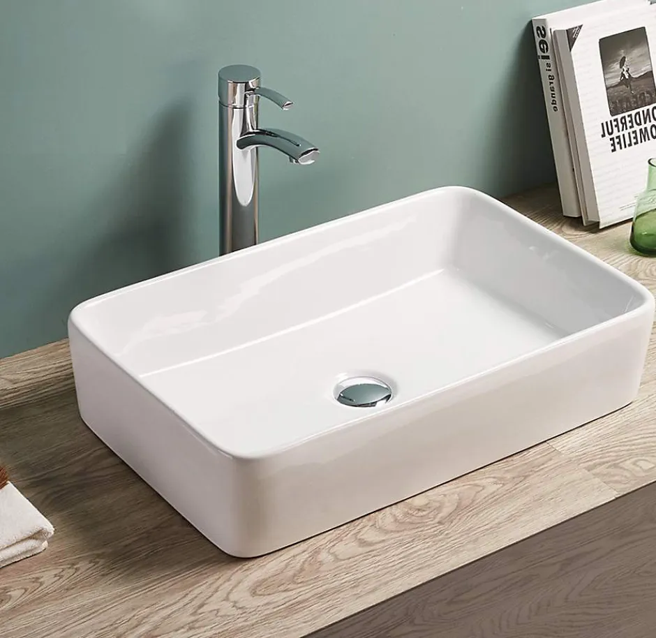 Silla Global Vasque à poser rectangulaire, céramique 58,5x37x12,5 cm Blanc* Lavabo