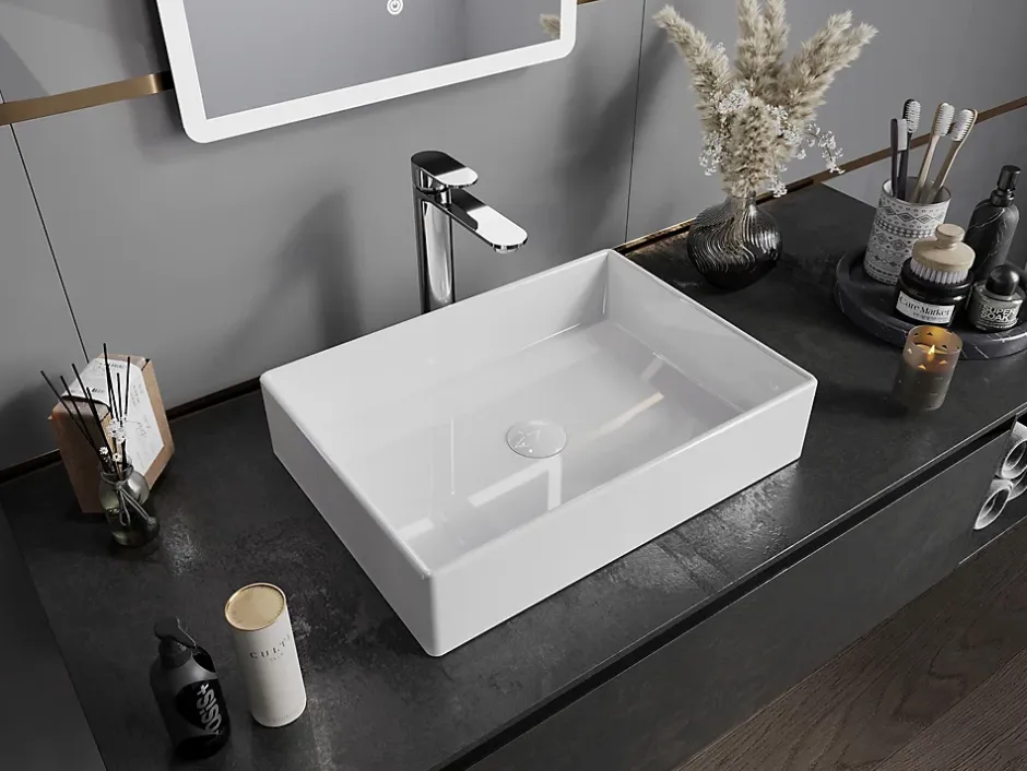 Silla Global Vasque à poser rectangulaire, céramique 51x37x11 cm Blanc* Lavabo