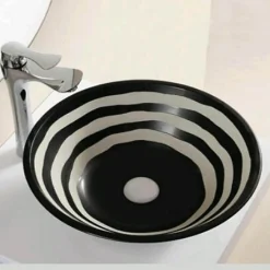 Rue Du Bain Vasque à Poser Ronde - Céramique Noire et Blanc - 41 cm - Virtual* Vasque À Poser