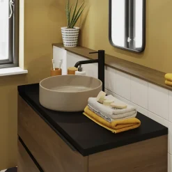 GoodHome Vasque à poser ronde céramique beige mat Samal* Vasque À Poser