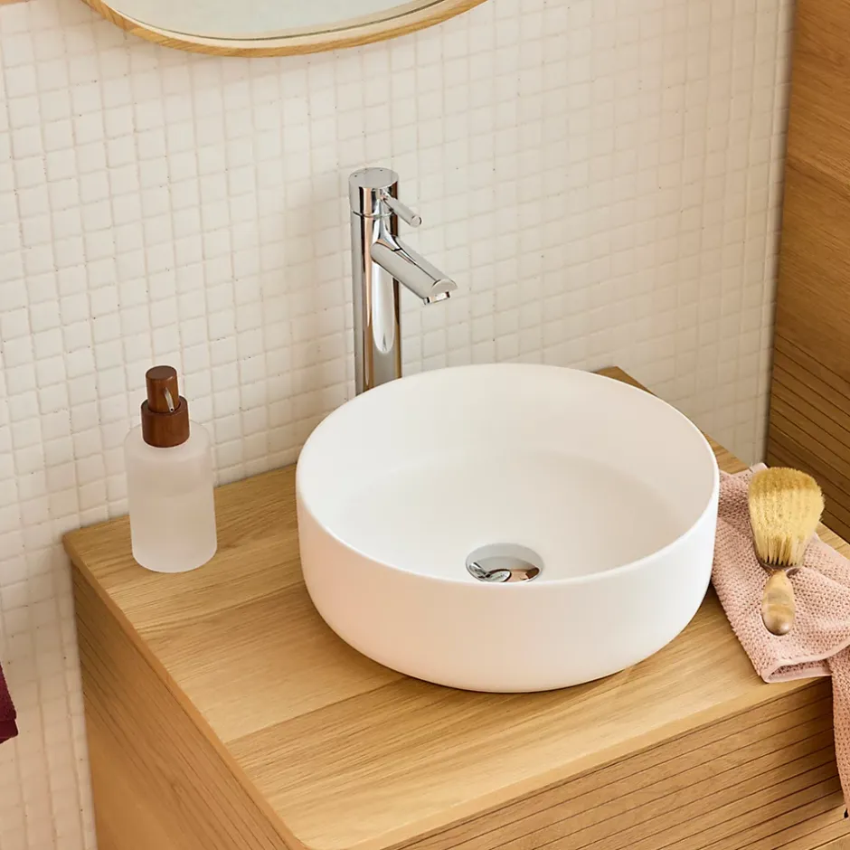 Homesight Vasque à poser ronde céramique blanc mat Ø36 x H.12 cm Romeo* Vasque À Poser