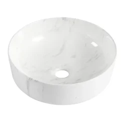 Homesight Vasque à poser ronde céramique imitation marbre blanc Lou