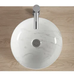 Homesight Vasque à poser ronde céramique imitation marbre blanc Lou