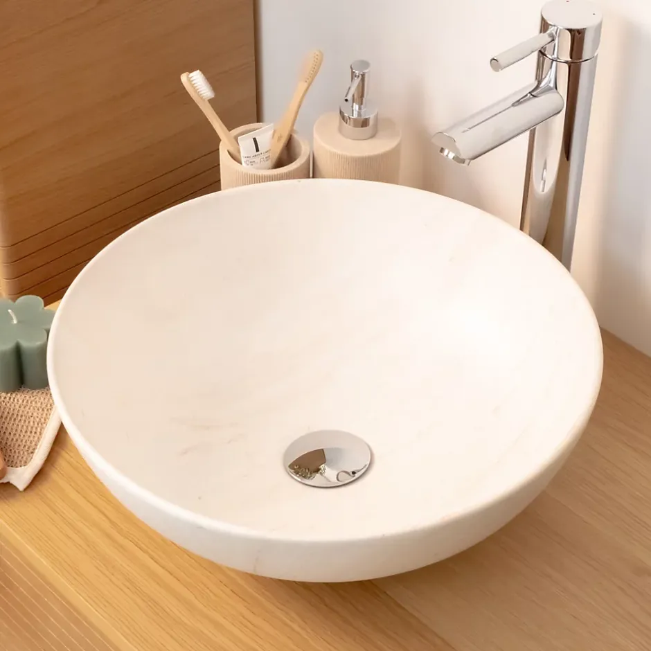 Homesight Vasque à poser ronde céramique imitation marbre beige Ø39,5 x H.14 cm Milano* Vasque À Poser