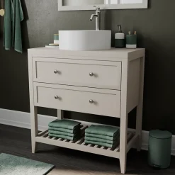 GoodHome Vasque à poser ronde céramique blanc mat Samal* Vasque À Poser