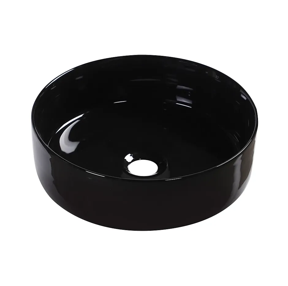 Homesight Vasque à poser ronde céramique noir brillant Ø36 x H.12 cm Romeo* Vasque À Poser