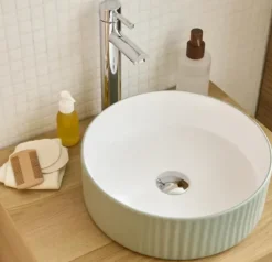 Homesight Vasque à poser ronde céramique vert sauge mat et brillant Ø36 x H.12 cm Linea* Vasque À Poser