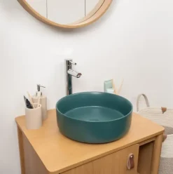 Homesight Vasque à poser ronde céramique vert sapin mat Ø36 x H.12 cm Romeo