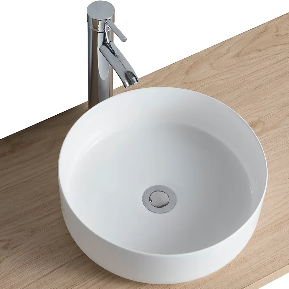 Homesight Vasque à poser ronde céramique blanc brillant Ø36 x H.12 cm Romeo