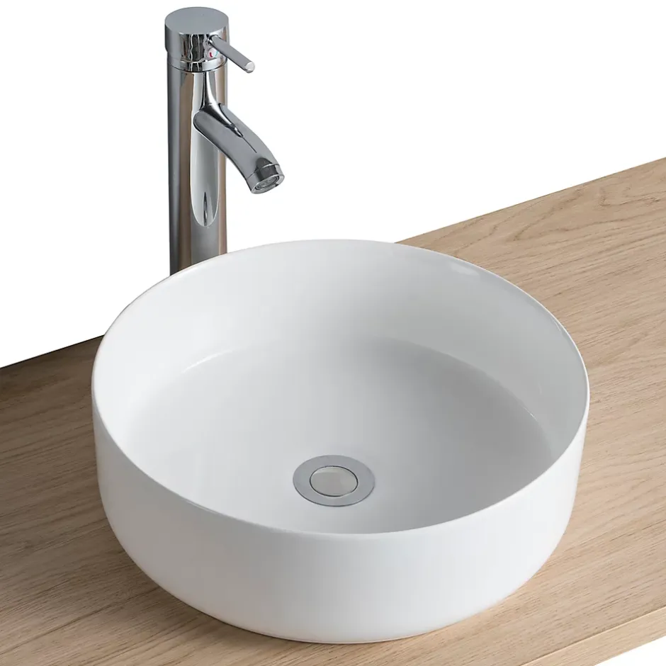 Homesight Vasque à poser ronde céramique blanc brillant Ø36 x H.12 cm Romeo