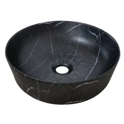 Homesight Vasque à poser ronde céramique imitation marbre noir Lou
