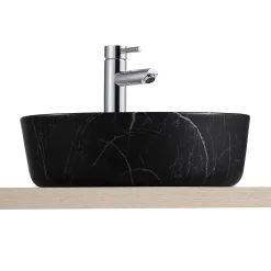 Homesight Vasque à poser ronde céramique imitation marbre noir Lou