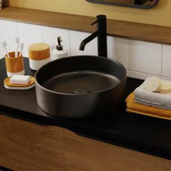 GoodHome Vasque à poser ronde céramique noir mat Samal