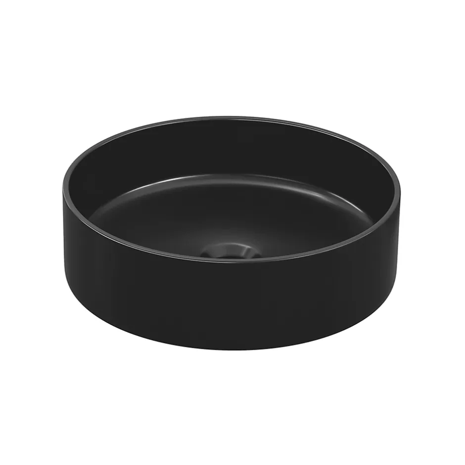 GoodHome Vasque à poser ronde céramique noir mat Samal