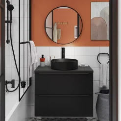 GoodHome Vasque à poser ronde céramique noir mat Samal
