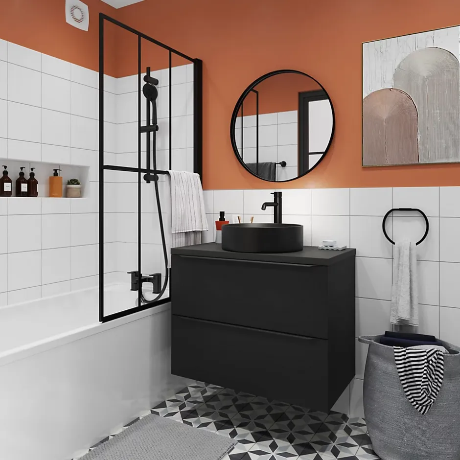 GoodHome Vasque à poser ronde céramique noir mat Samal