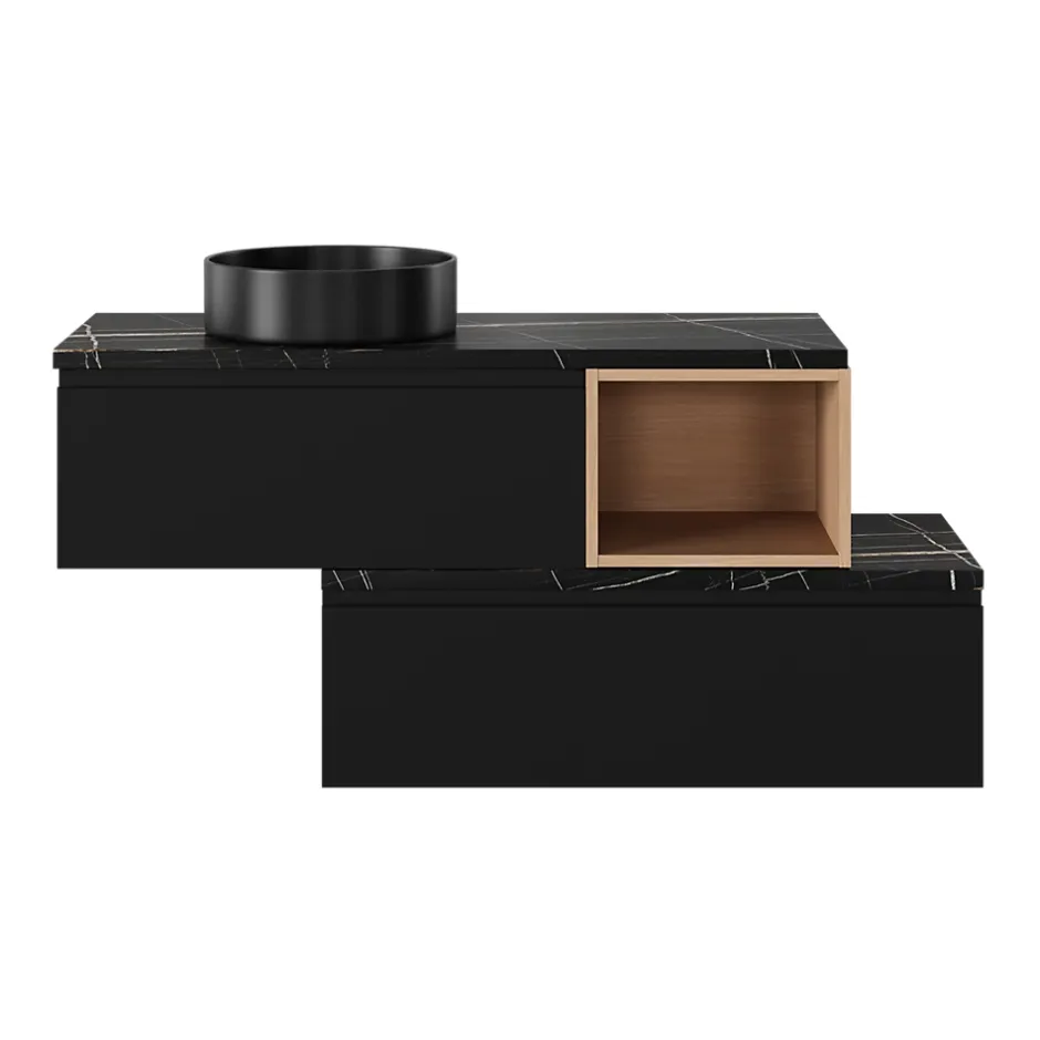 GoodHome Vasque à poser ronde céramique noir mat Samal