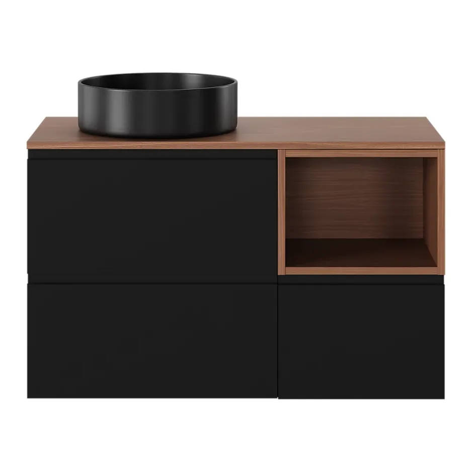 GoodHome Vasque à poser ronde céramique noir mat Samal