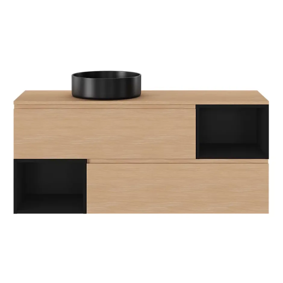 GoodHome Vasque à poser ronde céramique noir mat Samal