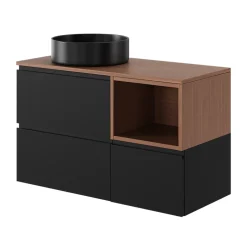 GoodHome Vasque à poser ronde céramique noir mat Samal