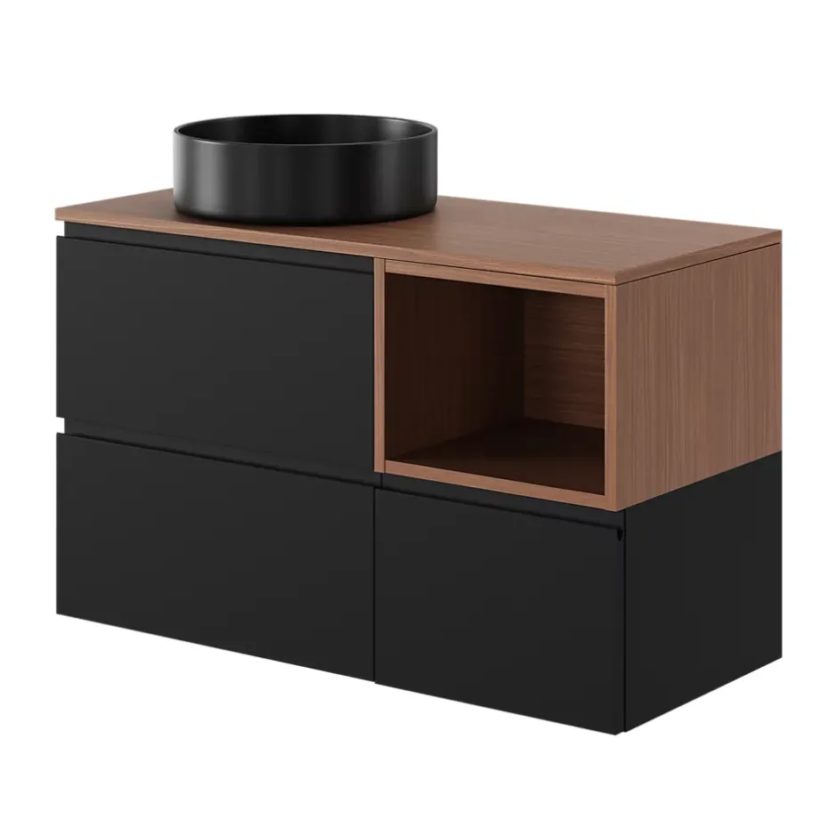 GoodHome Vasque à poser ronde céramique noir mat Samal