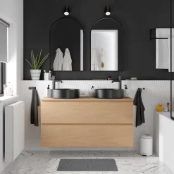 GoodHome Vasque à poser ronde céramique noir mat Samal